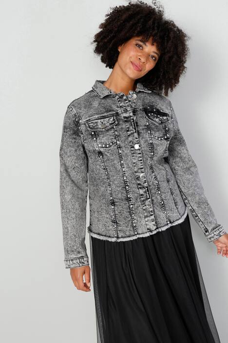 Jeansjacke, Classic Fit, Strass-Ziersteine, Vintage-Look, Langarm