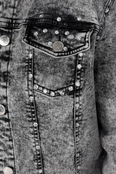 Jeansjacke, Classic Fit, Strass-Ziersteine, Vintage-Look, Langarm