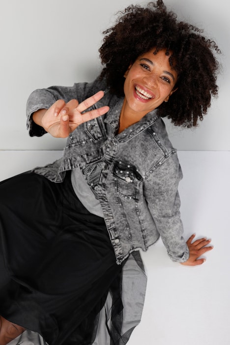Jeansjacke, Classic Fit, Strass-Ziersteine, Vintage-Look, Langarm
