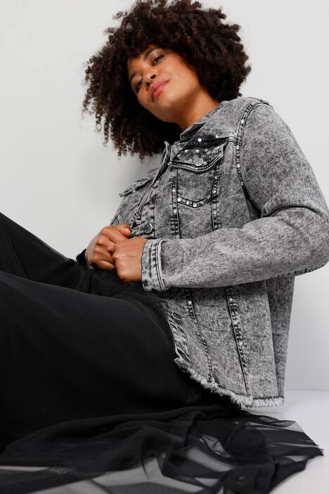 Jeansjacke, Classic Fit, Strass-Ziersteine, Vintage-Look, Langarm