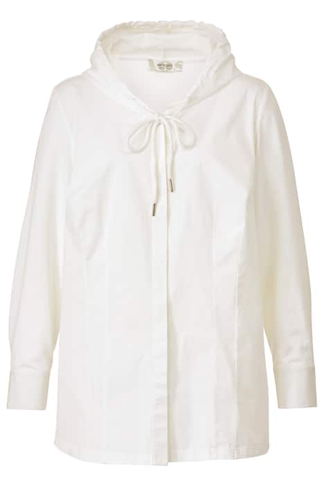 Bluse, Regular Fit, Materialmix, Kapuze, verdeckte Knopfleiste, Langarm