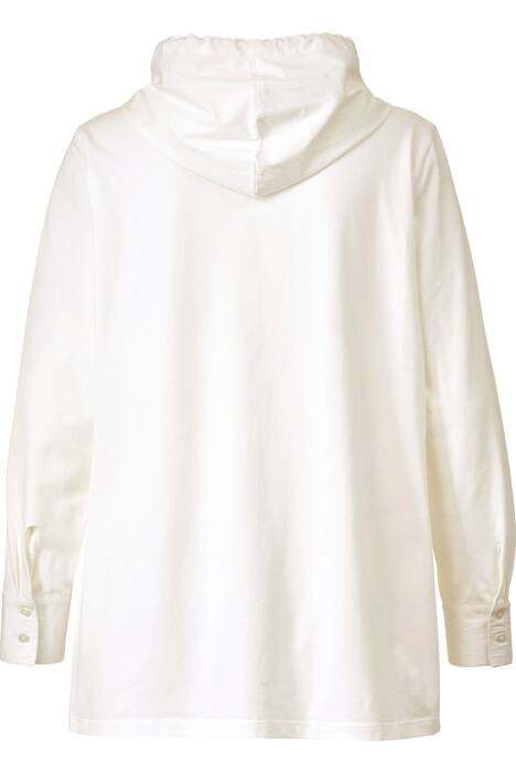 Bluse, Regular Fit, Materialmix, Kapuze, verdeckte Knopfleiste, Langarm