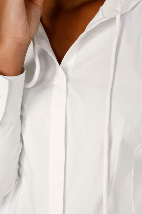 Bluse, Regular Fit, Materialmix, Kapuze, verdeckte Knopfleiste, Langarm