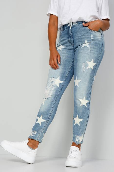 7/8-Jeans, Slim Fit, destroyed, Sterne, 5-Pocket