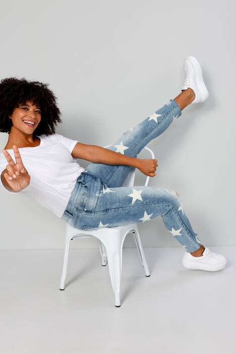 7/8-Jeans, Slim Fit, destroyed, Sterne, 5-Pocket