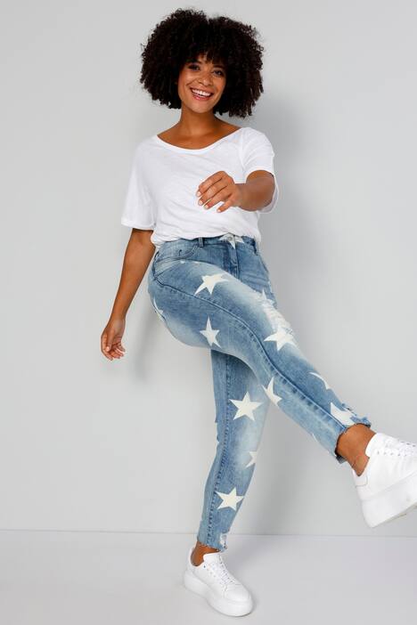 7/8-Jeans, Slim Fit, destroyed, Sterne, 5-Pocket