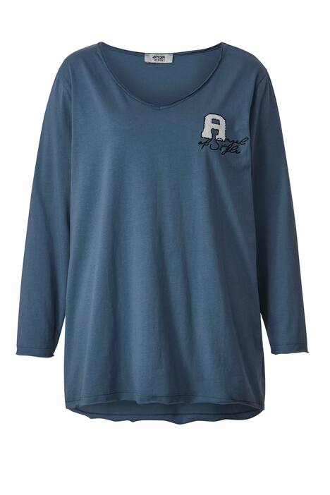 T-Shirt, A-Line, Applikation, V-Ausschnitt, Langarm