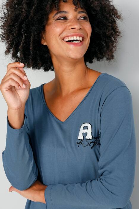 T-Shirt, A-Line, Applikation, V-Ausschnitt, Langarm