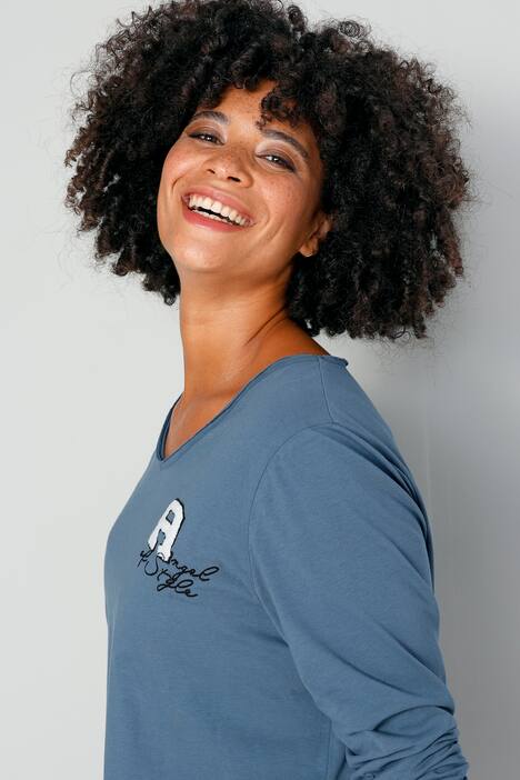 T-Shirt, A-Line, Applikation, V-Ausschnitt, Langarm