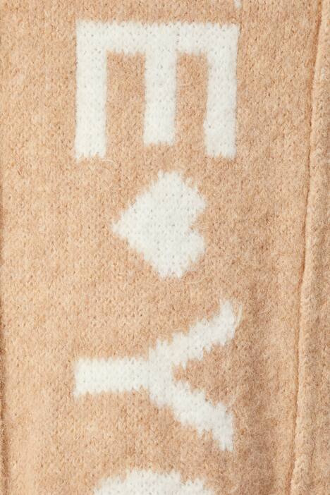 Long-Strickjacke, oversized, Kapuze, offene Form, Rücken-Schriftzug