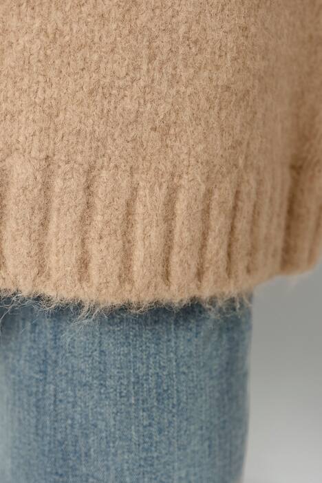 Long-Strickjacke, oversized, Kapuze, offene Form, Rücken-Schriftzug