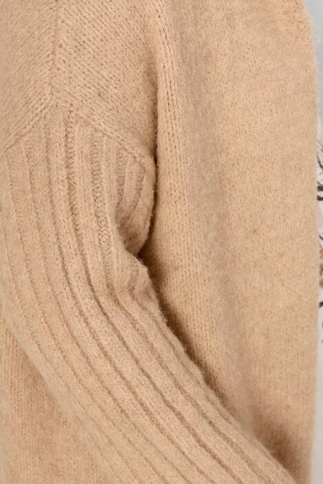 Long-Strickjacke, oversized, Kapuze, offene Form, Rücken-Schriftzug