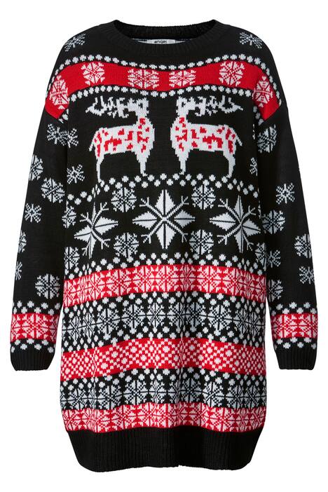 Long-Norwegepullover, oversized, Rundhals, Langarm