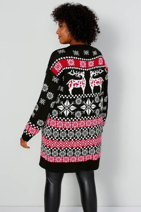 Long-Norwegepullover, oversized, Rundhals, Langarm