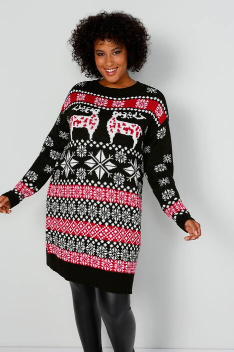 Long-Norwegepullover, oversized, Rundhals, Langarm