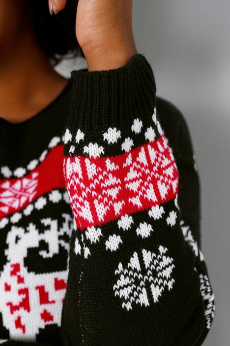 Long-Norwegepullover, oversized, Rundhals, Langarm