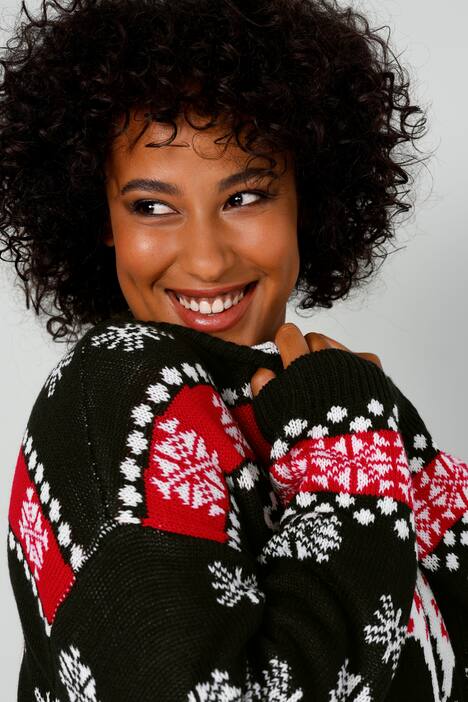 Long-Norwegepullover, oversized, Rundhals, Langarm