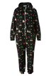 Onesie van sweatstof, kerstmotief, capuchon, rits, lange mouwen