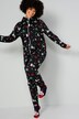 Onesie van sweatstof, kerstmotief, capuchon, rits, lange mouwen