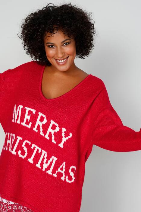 Pullover, oversized, Merry Christmas, V-Ausschnitt, Langarm