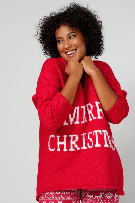 Pullover, oversized, Merry Christmas, V-Ausschnitt, Langarm