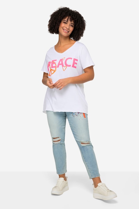 T-Shirt, PEACE Druck, Rundhals, Halbarm