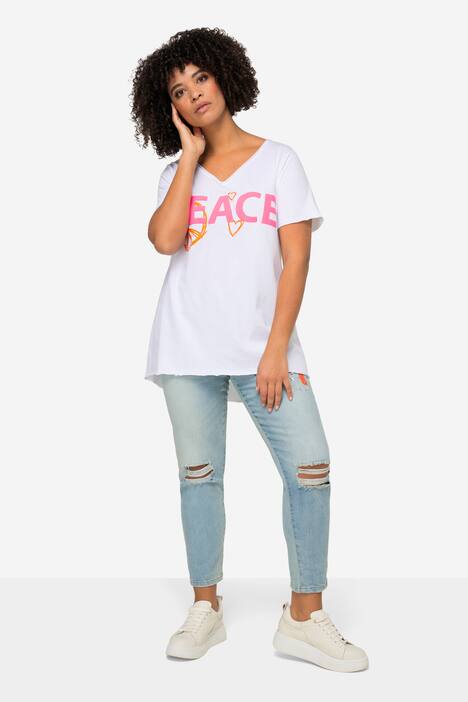 Half-Sleeve Crew Neck PEACE Print T-Shirt