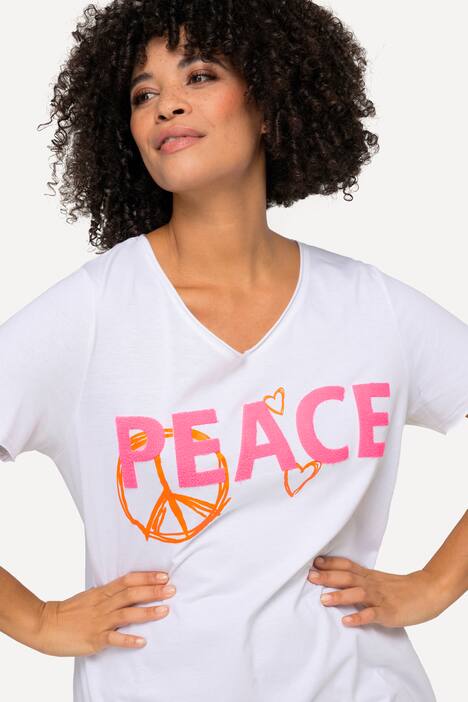 Half-Sleeve Crew Neck PEACE Print T-Shirt