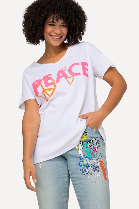 T-Shirt, PEACE Druck, Rundhals, Halbarm