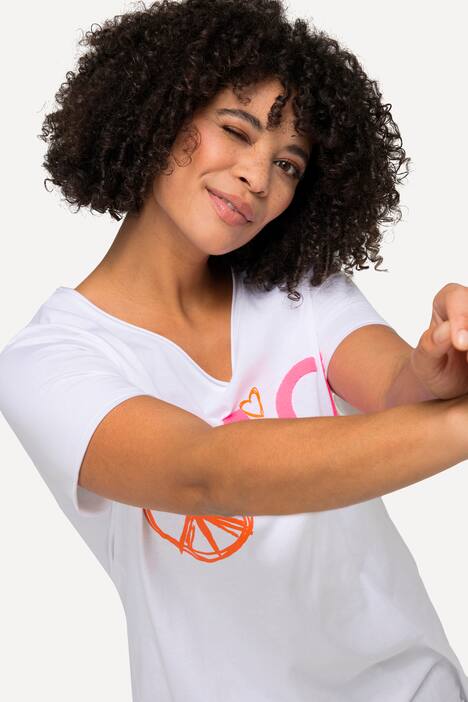 Half-Sleeve Crew Neck PEACE Print T-Shirt