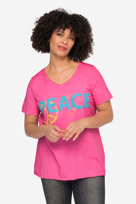 T-Shirt, PEACE Druck, Rundhals, Halbarm