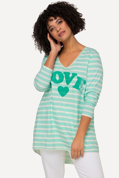 Longshirt, geringelt, LOVE Druck Langarm