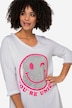 Longshirt, Smiley, Rundhals, Langarm, gerundeter Saum