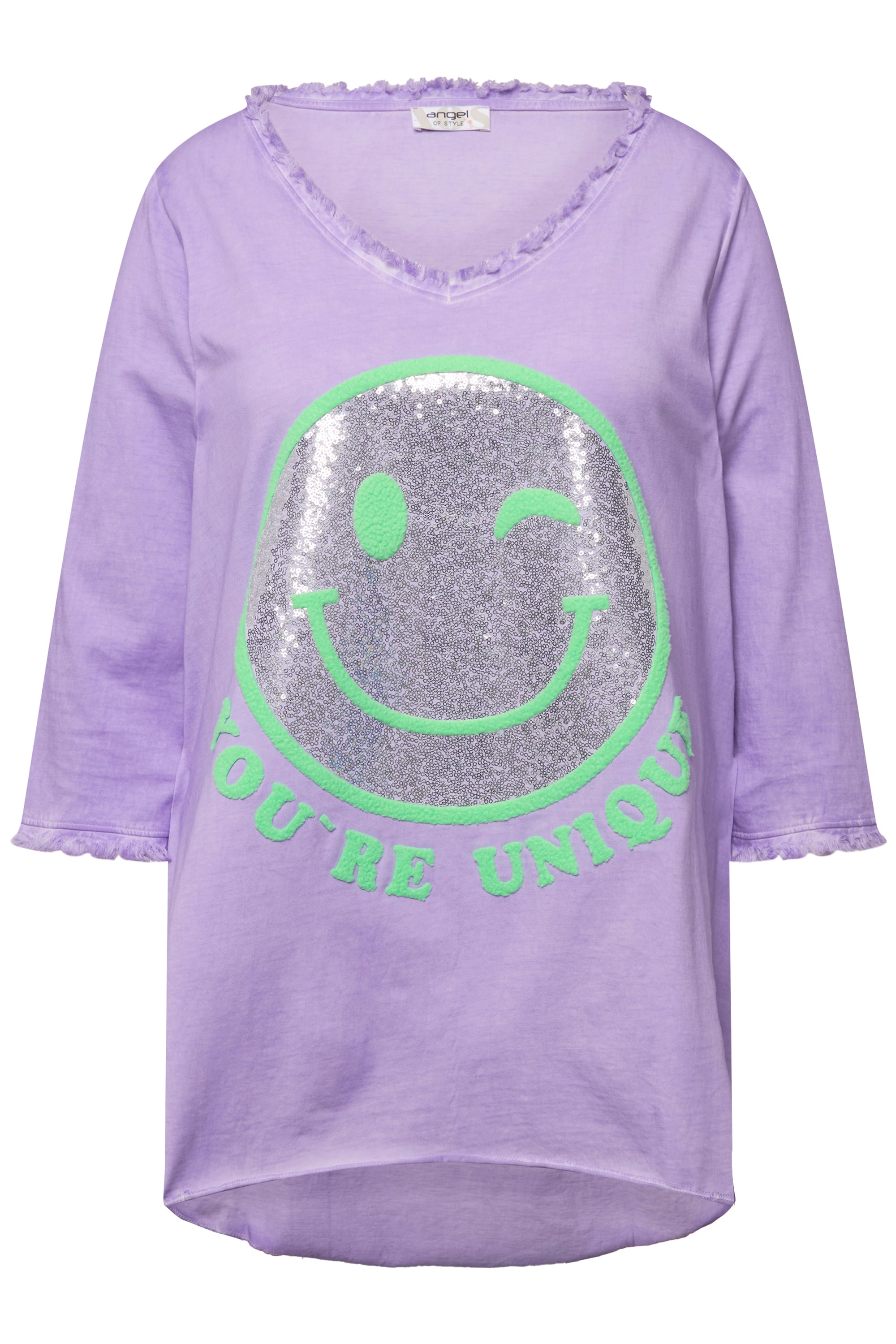 Angel of Style Damen große Größen Longshirt Smiley Rundhals Langarm