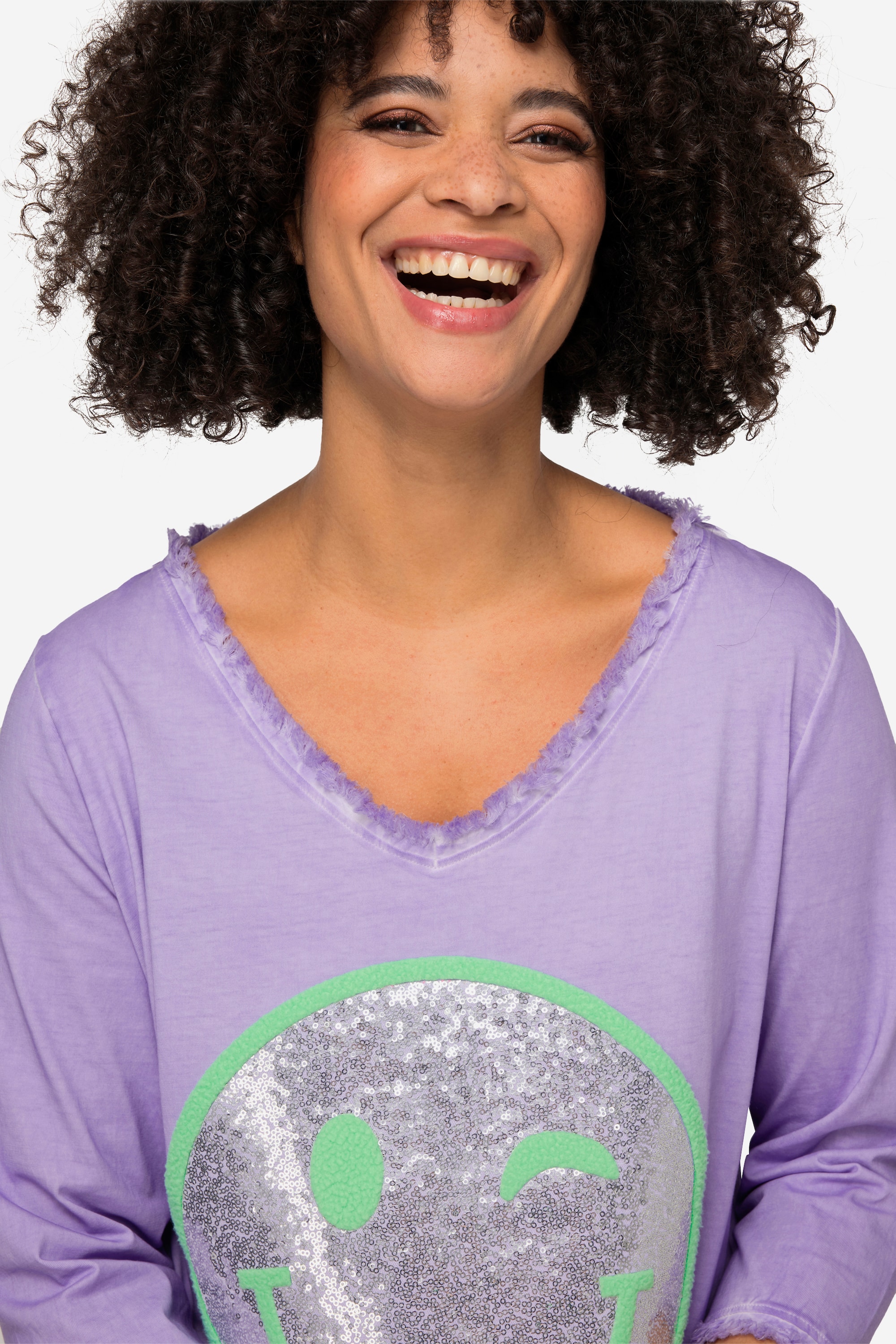 Angel of Style Damen große Größen Longshirt Smiley Rundhals Langarm