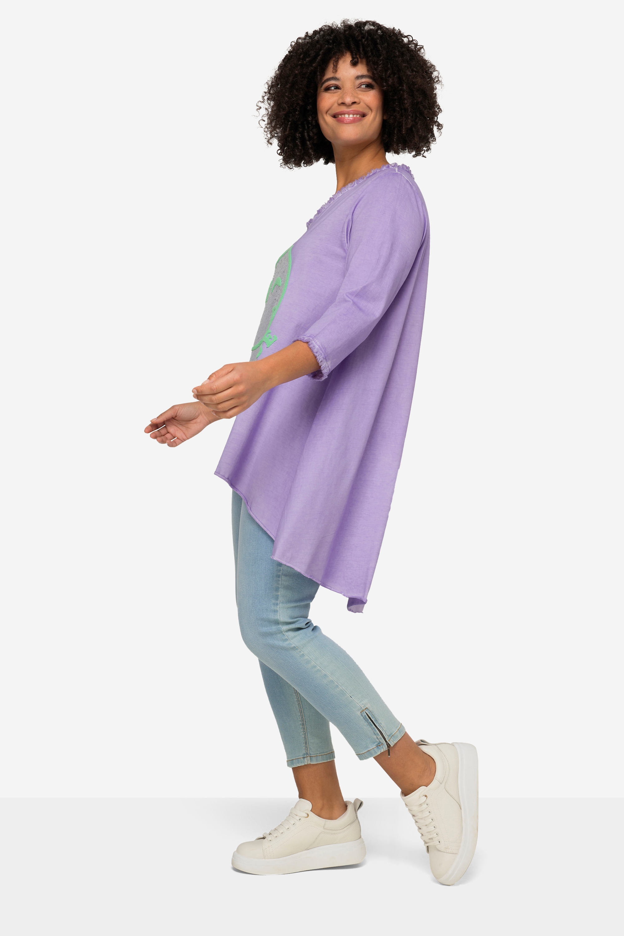 Angel of Style Damen große Größen Longshirt Smiley Rundhals Langarm