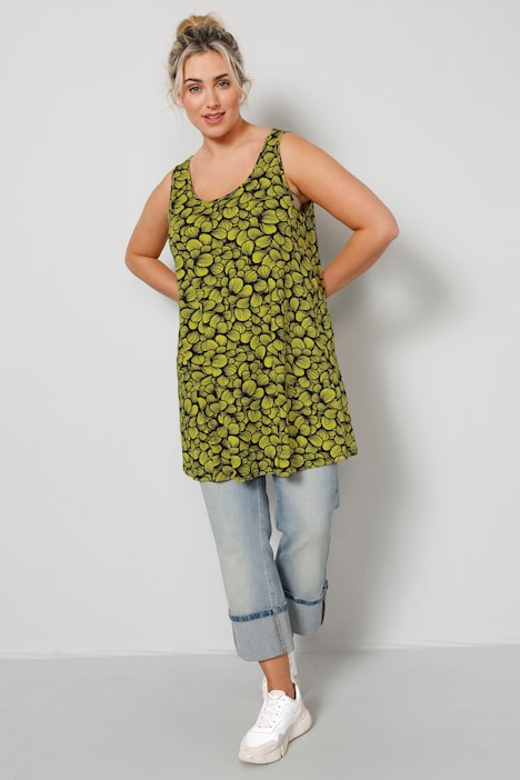 Longtop, A-Line, floraler Print, Rundhals, ärmellos