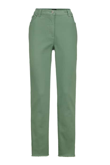 Jeans, slank model, zoom met franjes en split, 5-pocket