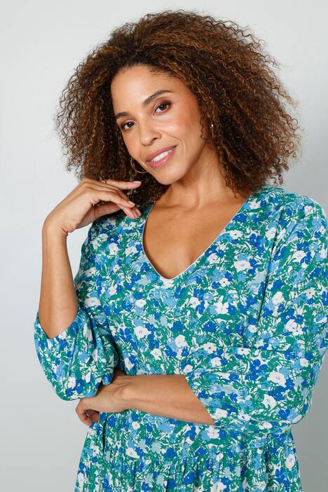 Kleid, Alloverdruck, V-Ausschnitt, weiter Saum