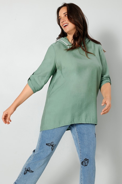 Bluse, Kapuze mit Zipper, Langarm