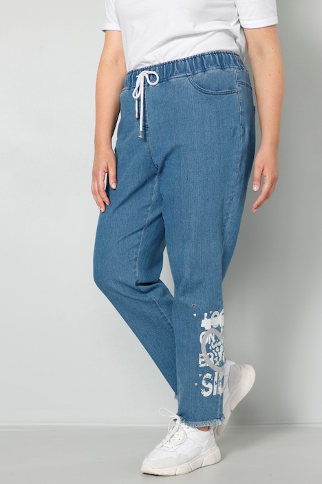 Jeans-Joggpants, Saumdruck, Elastikbund