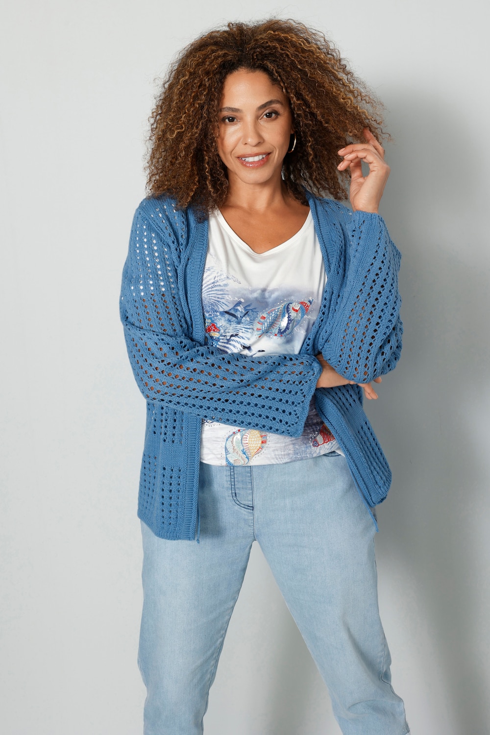 Strickjacke, leicht transparent, Bindeband