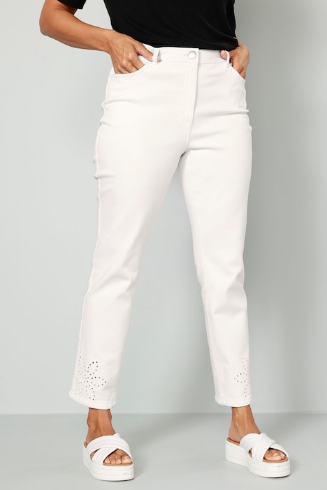7/8-Jeans, Slim Fit, Saum Lochstickerei, 5-Pocket