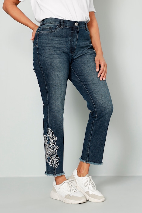 Slim Fit, 7/8-Jeans, | Saum-Stickerei, Hosen 5-Pocket | Jeans