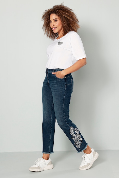 7/8-Jeans, Slim Fit, Saum-Stickerei, 5-Pocket | Jeans | Hosen