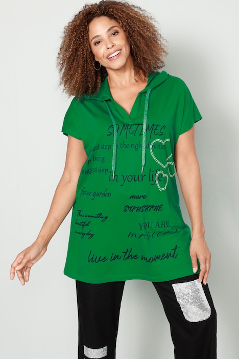 Longshirt, Kapuze, Schriftdruck, Halbarm