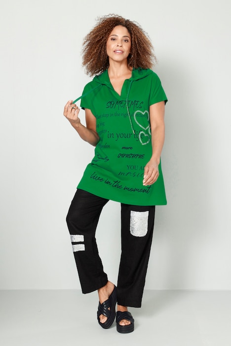 Longshirt, Kapuze, Schriftdruck, Halbarm