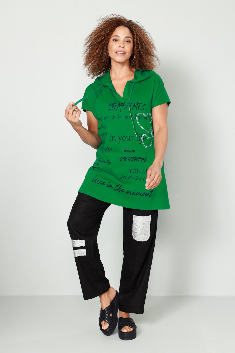 Longshirt, Kapuze, Schriftdruck, Halbarm