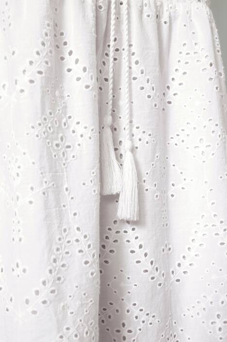 Maxikleid, Lochstickerei, Rüschen-Ausschnitt mit Bindeband