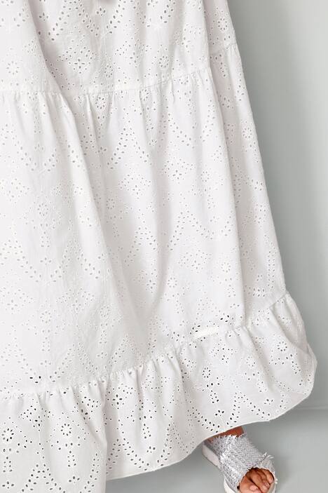 Maxikleid, Lochstickerei, Rüschen-Ausschnitt mit Bindeband